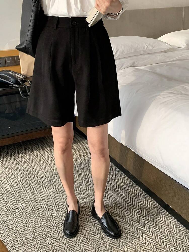 Women's Plain Casual Loose Shorts, Suitable For Commuting