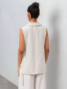 Chiquease Side Slit Tie-Up Mid-Length Sleeveless Vest - Apricot - View 2