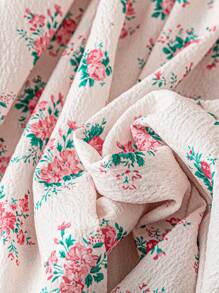 Flirla Vestido con diseño floral menudo, moño decorativo para mujer de talla grande - Blanco - Ver 3