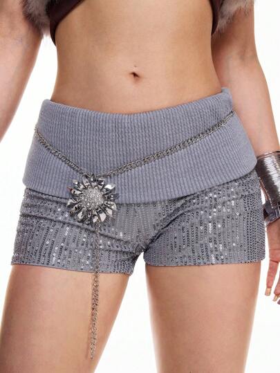 Fairycore 1pc Women's Silver Rhinestone Flower Decor Waist Chain, Boho Western Style For Dresses, Jeans, Versatile Daily Wear