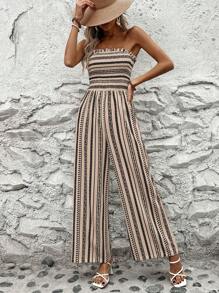 Breezaya Bộ đồ liền thân kẻ sọc rộng rãi thường ngày cho nữ, mặc hàng ngày - Màu Khaki - Xem 5