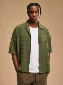 Forever 21 Camicia boxy oversize e accorciata da uomo in jacquard geometrico verde
