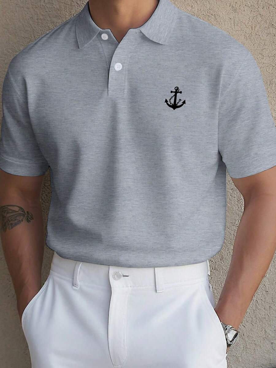 Manfinity Mode 男士时尚休闲 Polo 衫，韩版时尚日常穿着 - 灰色 - 查看 1