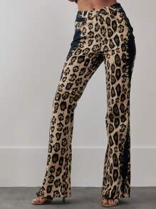 MUSERA Low Rise Flare Leg Abstract Leopard Print Denim Jeans Y2k 90's Ibiza Concert Holiday Chic Spring Summer - Multicolor - View 2