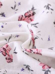 2 Stück/Set Baby Mädchen 0-3 Jahre Kleinkind Lässig vielseitig bequem Ditsy Blumen & gerippter gestrickter Volantärmel Top und Shorts Set