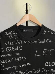 RueChic Men Allover Letter Printed Crew Neck Regular Sweatshirt - Black - View 3