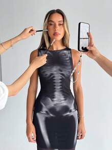 Siren Gaze Women's Spring Summer Casual  Crew Neck Sleeveless Floral All-Over Print Simple Long Dress  Brush Stroke Floral Print Sheer Waist-Cinching Dress For Ladies Dresses For Women Elegant  Valentine Day  Valentines Clothes  Vacation Dress  New Years Women Outfit Party Black - Black - View 5