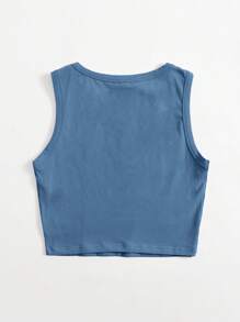 SHEIN EZwear 素色短版背心上衣 - 霧霾藍 - 查看 2