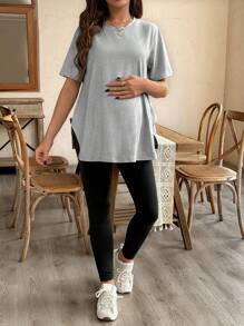 SHEIN 2 件套纯色宽松孕妇上衣和紧身裤 - 淺灰色 - 查看 5