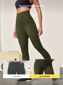 GLOWMODE Leggings con fajín y bolsillos laterales FeatherFit™-Sculpt de 24 pulgadas, con ajuste ceñido y antideslizante, control de abdomen, adecuado para entrenamiento, ejercicio y gimnasia de impacto medio - Verde militar - Ver 8