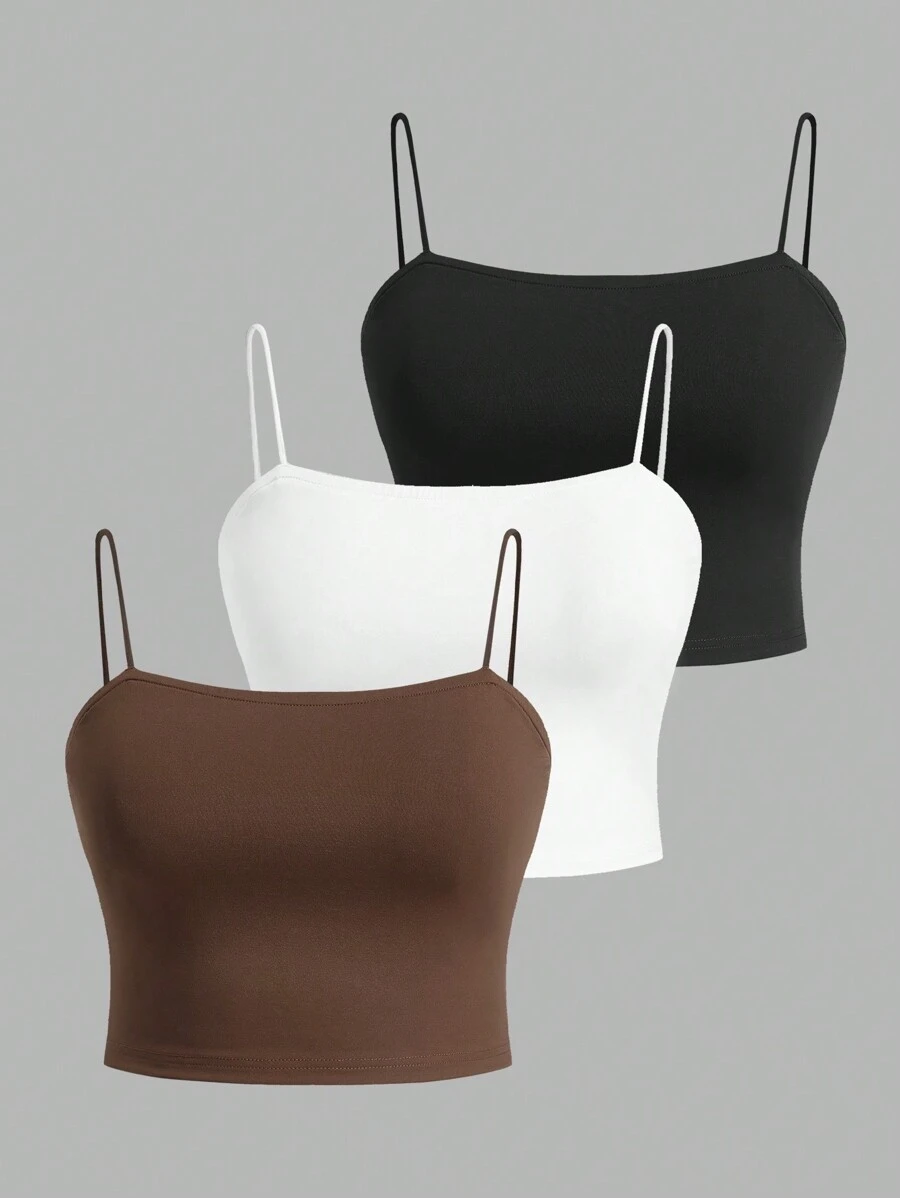 SHEIN EZwear Plus Size Solid Color Slim Fit Spaghetti Strap Top,Casual For Daily Wear