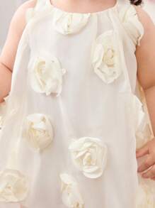 女婴优雅花卉无袖杏色连衣裙，夏季