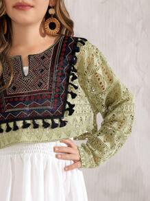 SHEIN 2pcs/Set Tween Girls Floral Collar Trim Cropped Long Sleeve Top And Sleeveless Dress - Multicolor - View 3