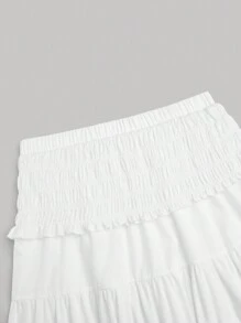 SHEIN Clasi Plus Size Women Solid Color Simple Ruched A-Line Skirt, Casual & Vacation - White - View 3