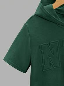 SHEIN Leap Crew Camiseta Curta com Capuz e Malha com Estampa em Relevo de Letra para Meninos Pré-Adolescentes - Verde Escuro - Visão 4