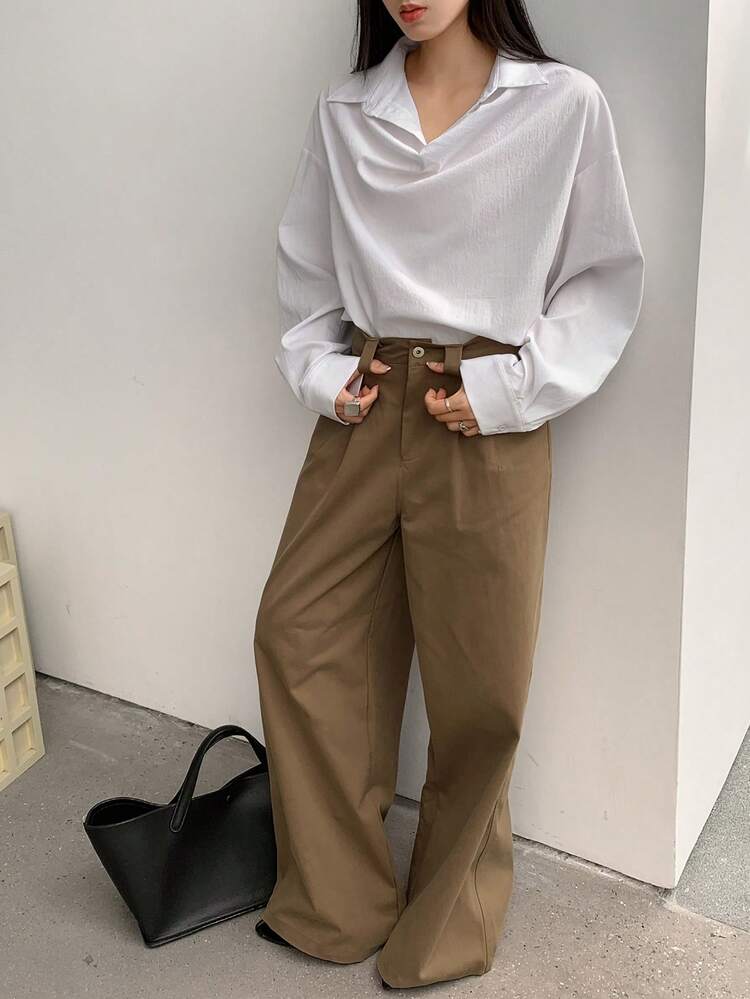 Women's Business Casual Loose Design Turtleneck Short Sleeve Shirt,Fall Women Clothes Long Sleeve Top