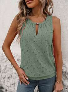 INAWLY 大码纯色无袖镂空简约休闲衬衫