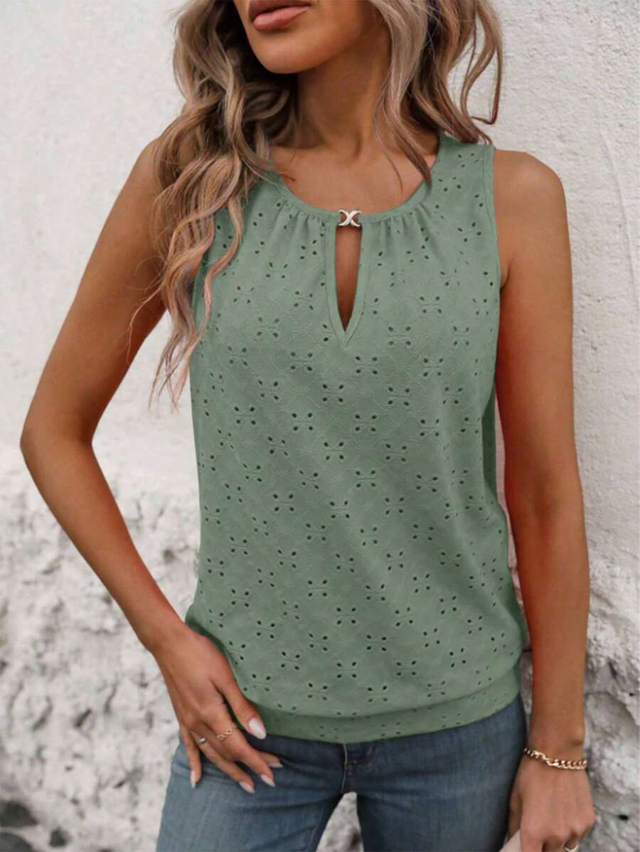 INAWLY 大码纯色无袖镂空简约休闲衬衫