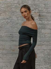 MUSERA Off The Shoulder Fold Over Long Sleeve Top Casual Summer Vacation Spring