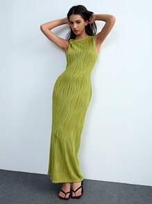 Chiquease Women's Tie Front Sleeveless Open Slit Midi Dress - Green - View 3