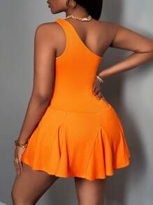 Slaydiva Mono casual de verano sexy asimétrico de un hombro, de línea A, ajustado y con recorte, para mujer