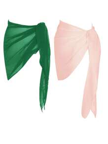 Swim Chiccia 2PCS Women's Solid Color Tie Front Casual Swimsuit Cover Up Skirt, For Summer Beach Vacation