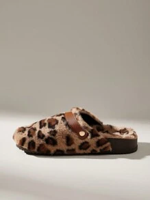 Solecia Fashionable Casual Leopard Faux Fur Flat Slippers - Camel - View 5