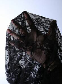 SHEIN Tall Maglietta da donna a maniche lunghe con scollo tondo in pizzo, sexy