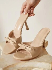 CUCCOO CHICEST Women's Square Toe Open Mouth Slip On Mules, Breathable Suede High Heel Sandals For Summer Spring Shoes Spring Break Easter Prom Heels - Apricot - View 2