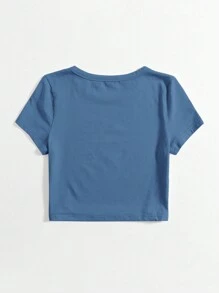 SHEIN EZwear Cap Sleeve Solid Crop Tee - Dusty Blue - View 2