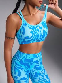 Powerista Women Sleeveless Minimalist Top And Leggings Seamless Workout Set - Blue - View 3
