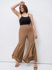 SHEIN Clasi Weite Hosen in Große Größen für Damen, einfarbig elegante und vielseitige Büro- und Pendlerhosen