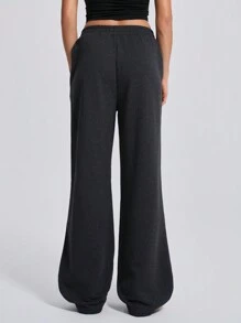SHEIN Tall Wide Leg Elastic Waist Track Pants, Seam Design, Fall Clothes - Dark Grey - View 2