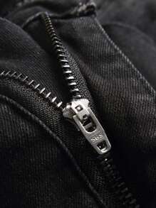 Manfinity Roughcore Men's Casual Letter Printed Simple Style Jeans - Black - View 4