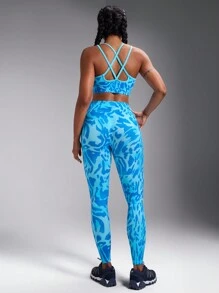 Powerista Women Sleeveless Minimalist Top And Leggings Seamless Workout Set - Blue - View 5