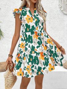 Breezaya Váy đi nghỉ cổ chữ V in hoa hở tay cho nữ - Nhiều màu - Xem 4