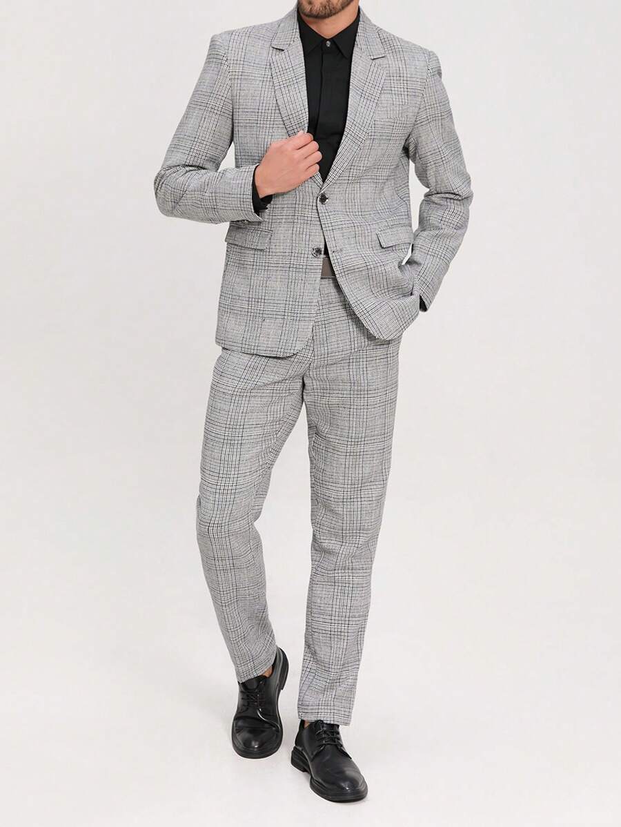 Manfinity Mode Męski codzienny garnitur biznesowy w kratę: marynarka i spodnie