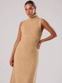 MUSERA High Neck Sleeveless Maxi Sweater Dress Chic - Apricot - View 5