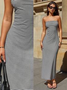 Forever 21 女士简约条纹紧身连衣裙，休闲日常穿着