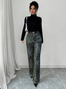 Chiquease Leopard Print Straight-Leg Casual High-Waist Loose Wide-Leg Cargo Pants - Blue - View 3