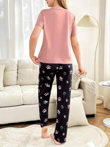 Dream Adore 可爱熊足迹卡通印花女士睡衣套装