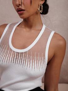 COSMINA Women's Round Neck Fitted Versatile Sheer Tank Top - Apricot - View 7