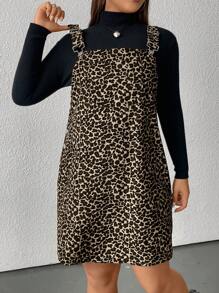 SHEIN EZwear 大码豹纹宽肩带休闲工装裤连衣裙