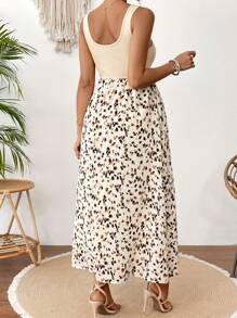 SHEIN Maternity Solid Color Splice Front Button Pocket Casual Dress - Apricot - View 2