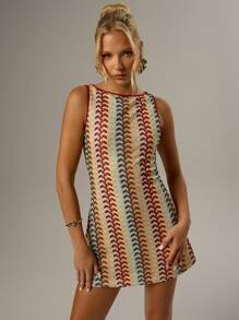 SHEIN Forever 21 女式全图案印花圆领休闲背心裙 - 彩色 - 查看 4