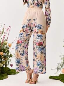 Modelyn Elegant Floral Print Straight-Leg Office Pants - Multicolor - View 4