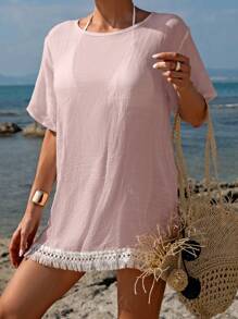 Swim Chiccia Women's Summer Fringe Hem Beach Cover-Up Dress