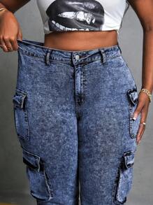 Slaydiva Plus Size Sexy Skinny Elastic Flared Jeans - Black - Medium Wash - View 3