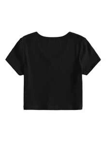 SHEIN EZwear Women's Solid V-Neck Short Sleeve Casual Top, Everyday Wear - Black - View 2