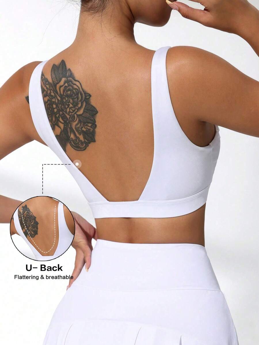 Slayform Slayform Sujetador Deportivo Con Cuello Halter De Color Liso - Blanco - Ver 1